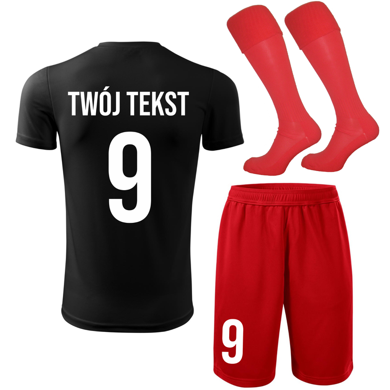 Strój piłkarski z nadrukiem - personalizowany - z własnym napisem i numerem - 3 częściowy