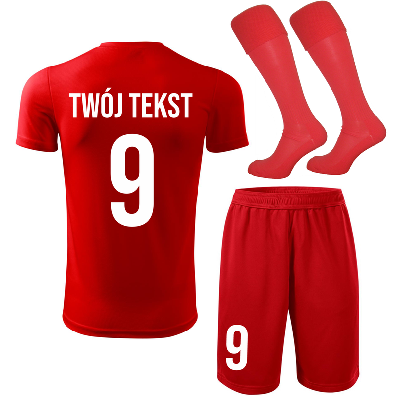 Strój piłkarski z nadrukiem - personalizowany - z własnym napisem i numerem - 3 częściowy