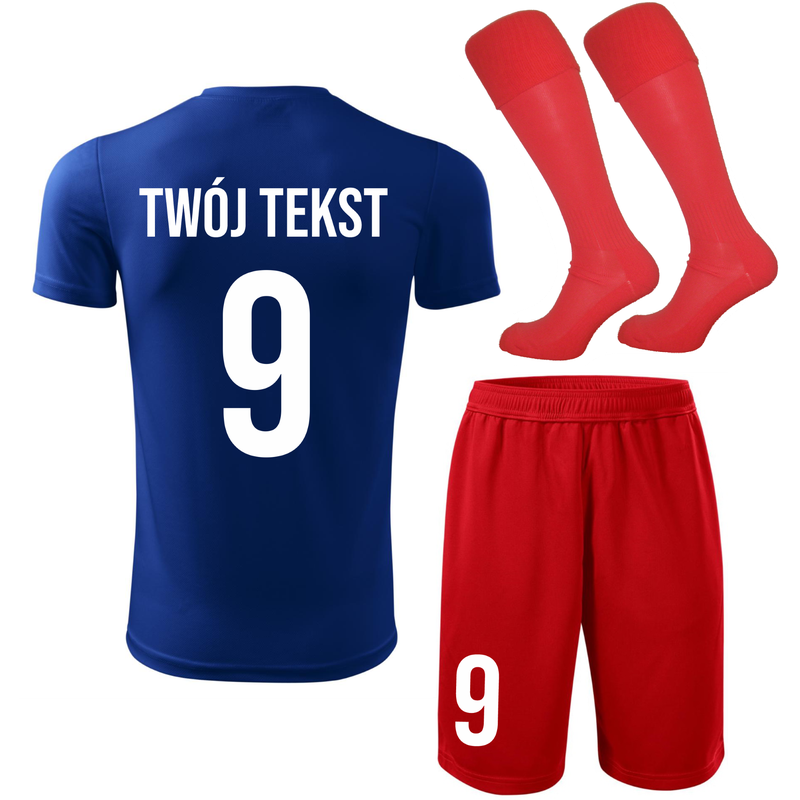 Strój piłkarski z nadrukiem - personalizowany - z własnym napisem i numerem - 3 częściowy