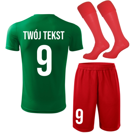 Strój piłkarski z nadrukiem - personalizowany - z własnym napisem i numerem - 3 częściowy