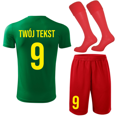 Strój piłkarski z nadrukiem - personalizowany - z własnym napisem i numerem - 3 częściowy