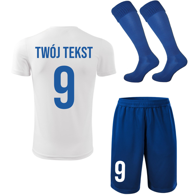 Strój piłkarski z nadrukiem - personalizowany - z własnym napisem i numerem - 3 częściowy