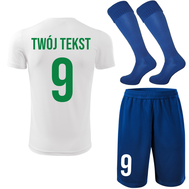 Strój piłkarski z nadrukiem - personalizowany - z własnym napisem i numerem - 3 częściowy