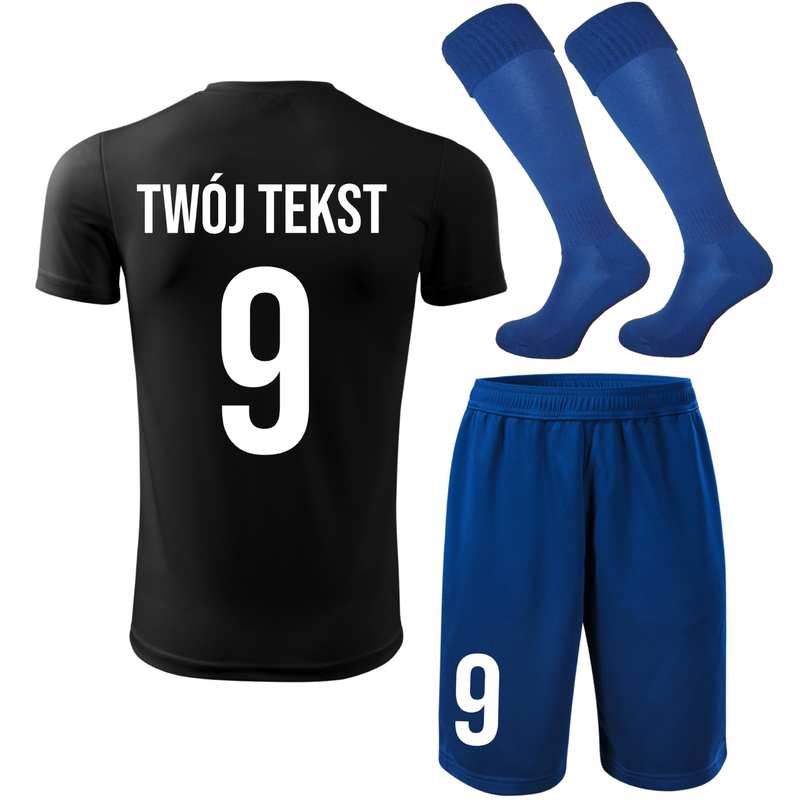 Strój piłkarski z nadrukiem - personalizowany - z własnym napisem i numerem - 3 częściowy