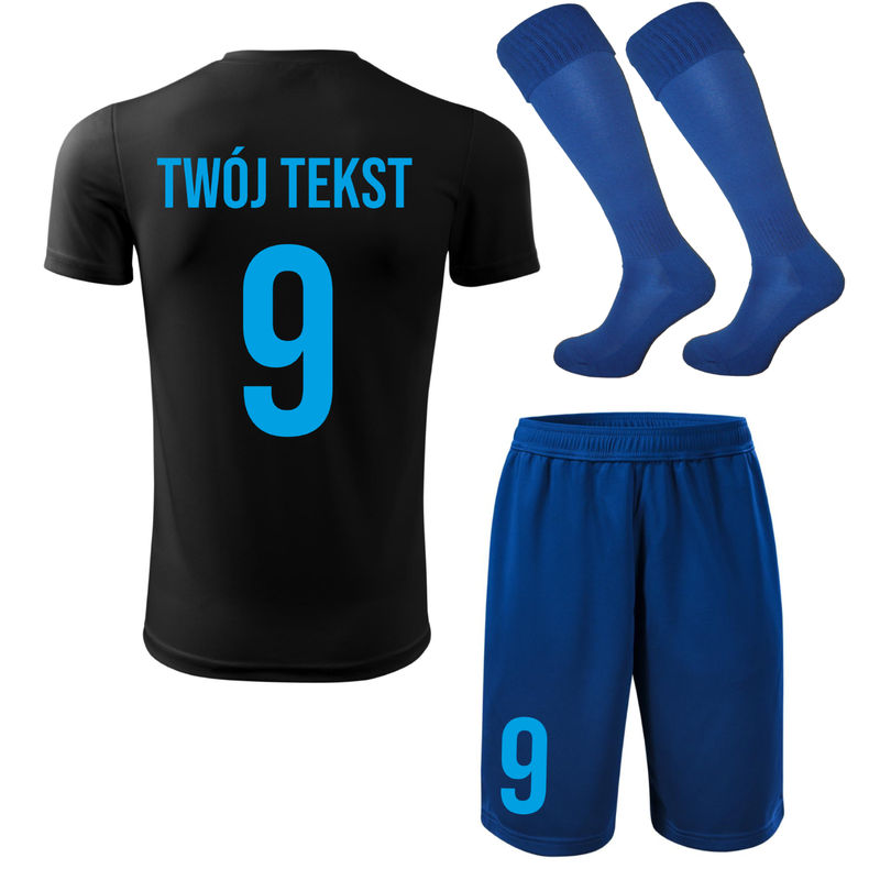 Strój piłkarski z nadrukiem - personalizowany - z własnym napisem i numerem - 3 częściowy