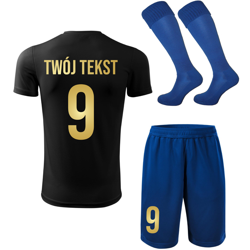 Strój piłkarski z nadrukiem - personalizowany - z własnym napisem i numerem - 3 częściowy