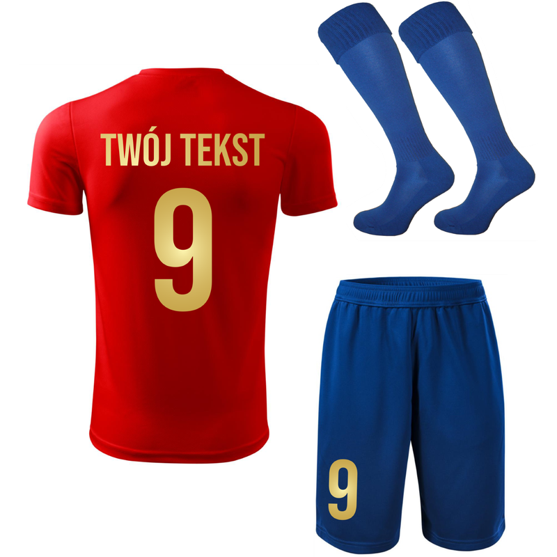 Strój piłkarski z nadrukiem - personalizowany - z własnym napisem i numerem - 3 częściowy