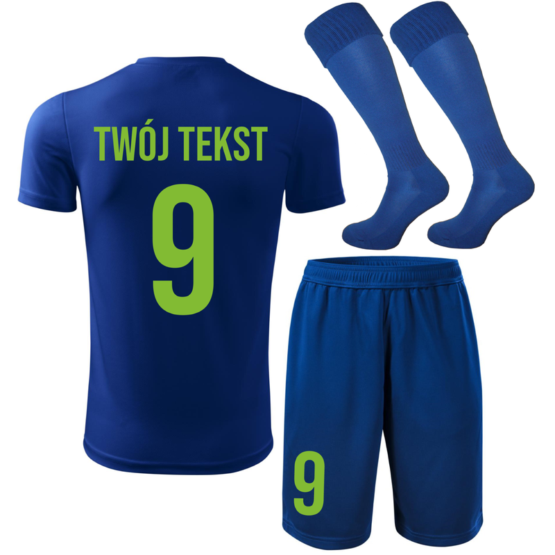 Strój piłkarski z nadrukiem - personalizowany - z własnym napisem i numerem - 3 częściowy