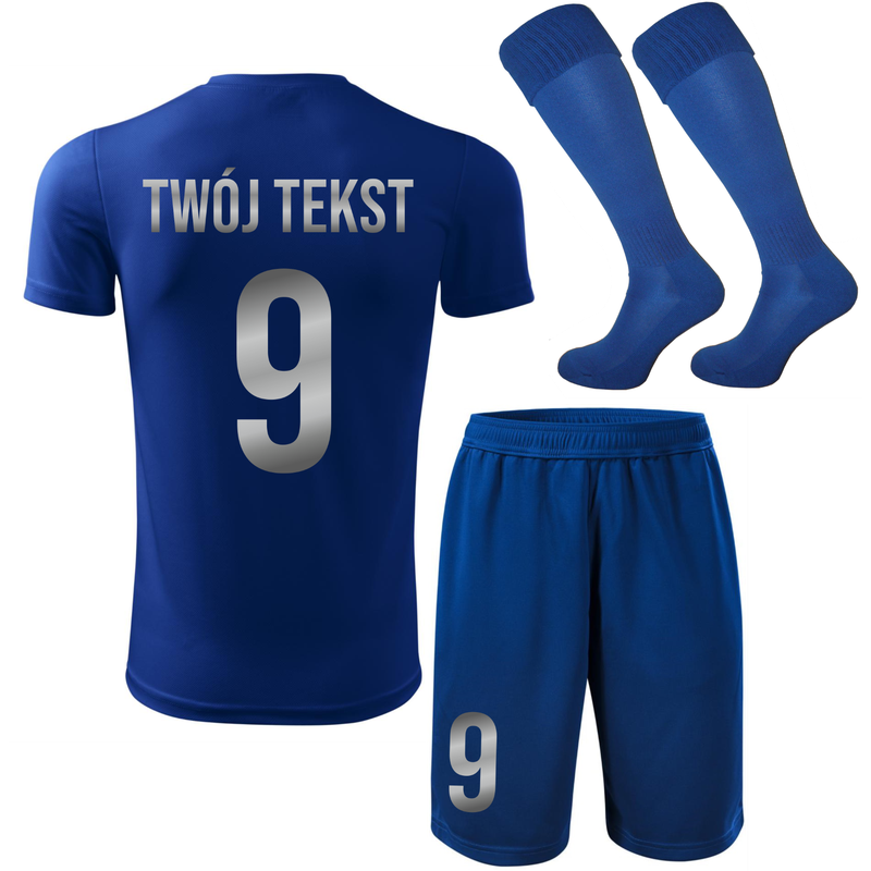 Strój piłkarski z nadrukiem - personalizowany - z własnym napisem i numerem - 3 częściowy