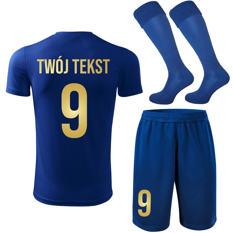 Strój piłkarski z nadrukiem - personalizowany - z własnym napisem i numerem - 3 częściowy