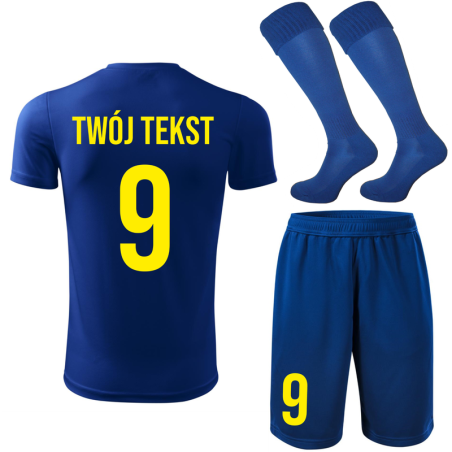 Strój piłkarski z nadrukiem - personalizowany - z własnym napisem i numerem - 3 częściowy