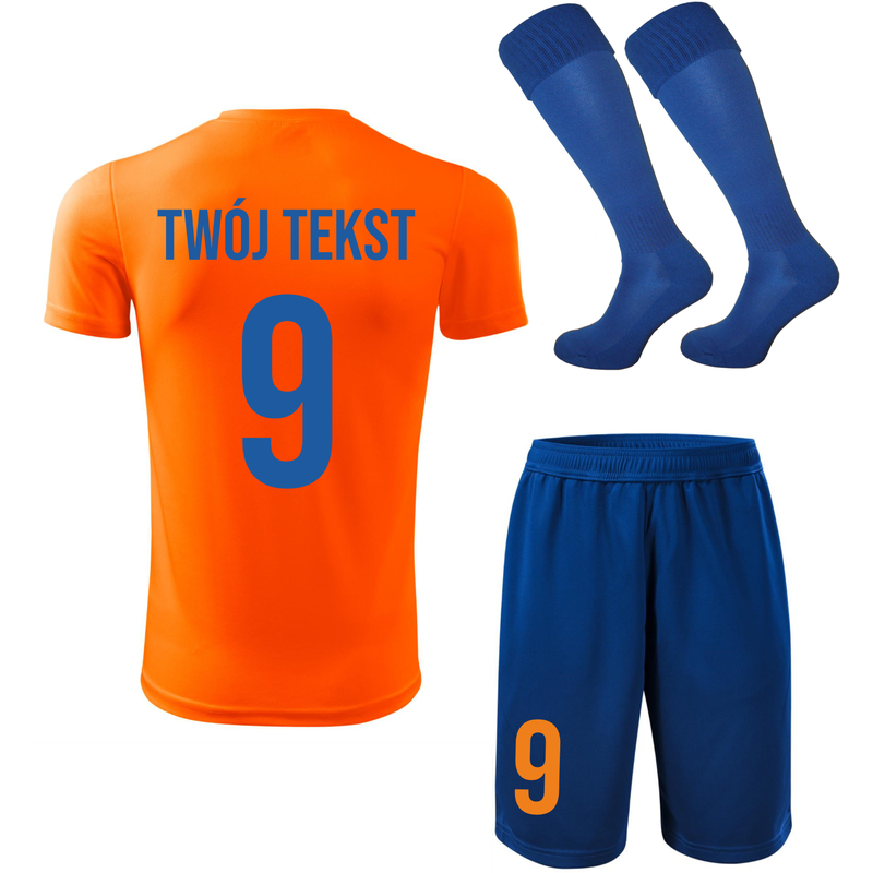 Strój piłkarski z nadrukiem - personalizowany - z własnym napisem i numerem - 3 częściowy