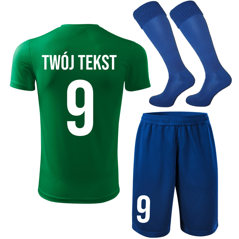 Strój piłkarski z nadrukiem - personalizowany - z własnym napisem i numerem - 3 częściowy