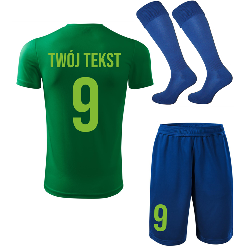 Strój piłkarski z nadrukiem - personalizowany - z własnym napisem i numerem - 3 częściowy