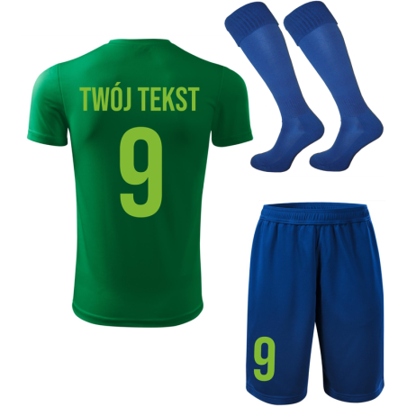 Strój piłkarski z nadrukiem - personalizowany - z własnym napisem i numerem - 3 częściowy