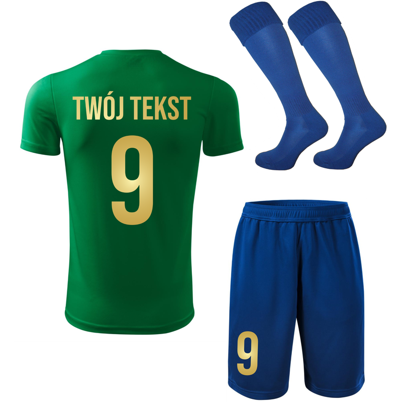 Strój piłkarski z nadrukiem - personalizowany - z własnym napisem i numerem - 3 częściowy