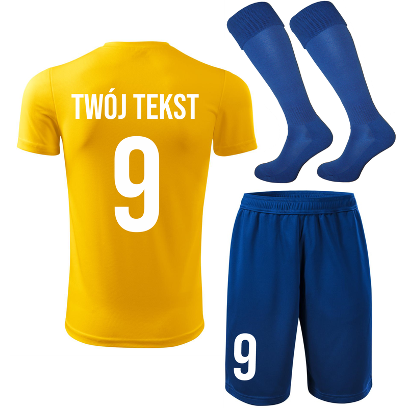 Strój piłkarski z nadrukiem - personalizowany - z własnym napisem i numerem - 3 częściowy