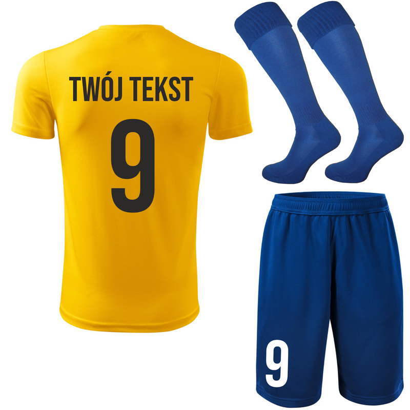 Strój piłkarski z nadrukiem - personalizowany - z własnym napisem i numerem - 3 częściowy
