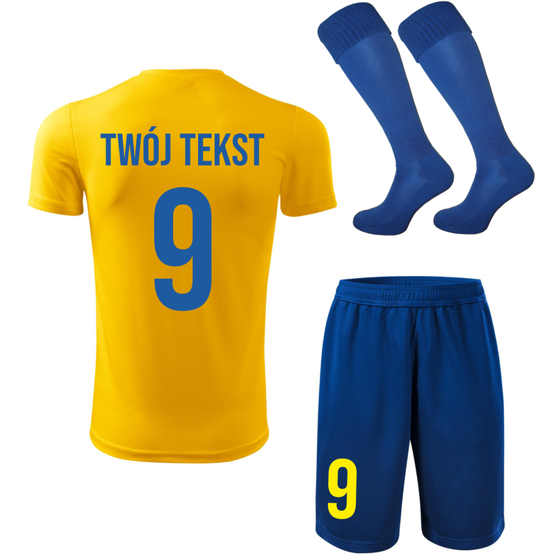 Strój piłkarski z nadrukiem - personalizowany - z własnym napisem i numerem - 3 częściowy