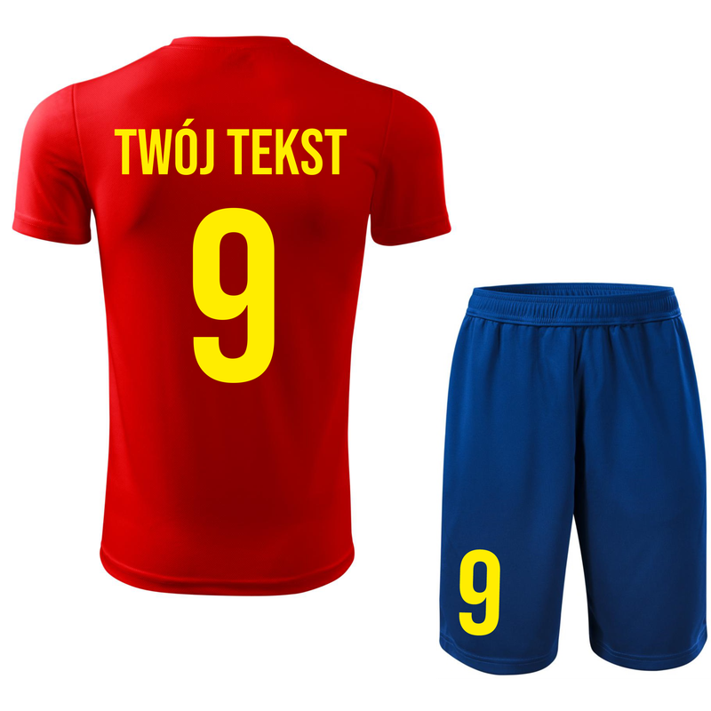 Strój piłkarski z nadrukiem - personalizowany - z własnym napisem i numerem - 2 częściowy